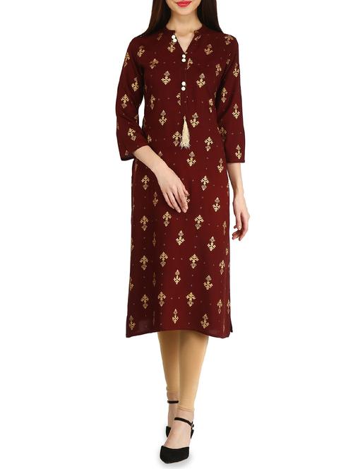 Foil print straight kurta - 15958669 - Standard Image - 1