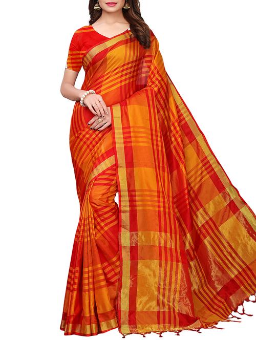 checkered woven saree with blouse - 15958932 - Standard Image - 1