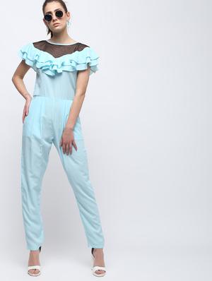 sheer panel ruffled jumpsuit - 15959292 - Standard Image - 2