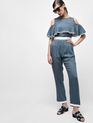lace trim cold shoulder layered jumpsuit - 15959293 - Standard Image - 2