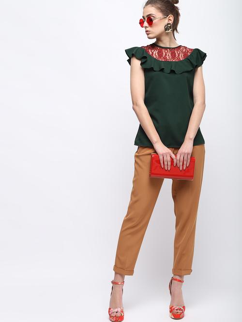 lace panel ruffled top - 15959295 - Standard Image - 1