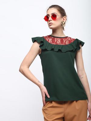 lace panel ruffled top - 15959295 - Standard Image - 2