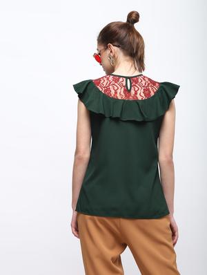 lace panel ruffled top - 15959295 - Standard Image - 4