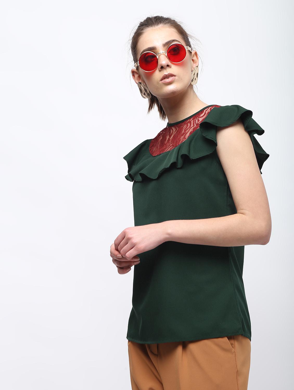 lace panel ruffled top - 15959295 - Zoom Image - 3