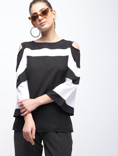 cold shoulder color block top - 15959301 - Standard Image - 1