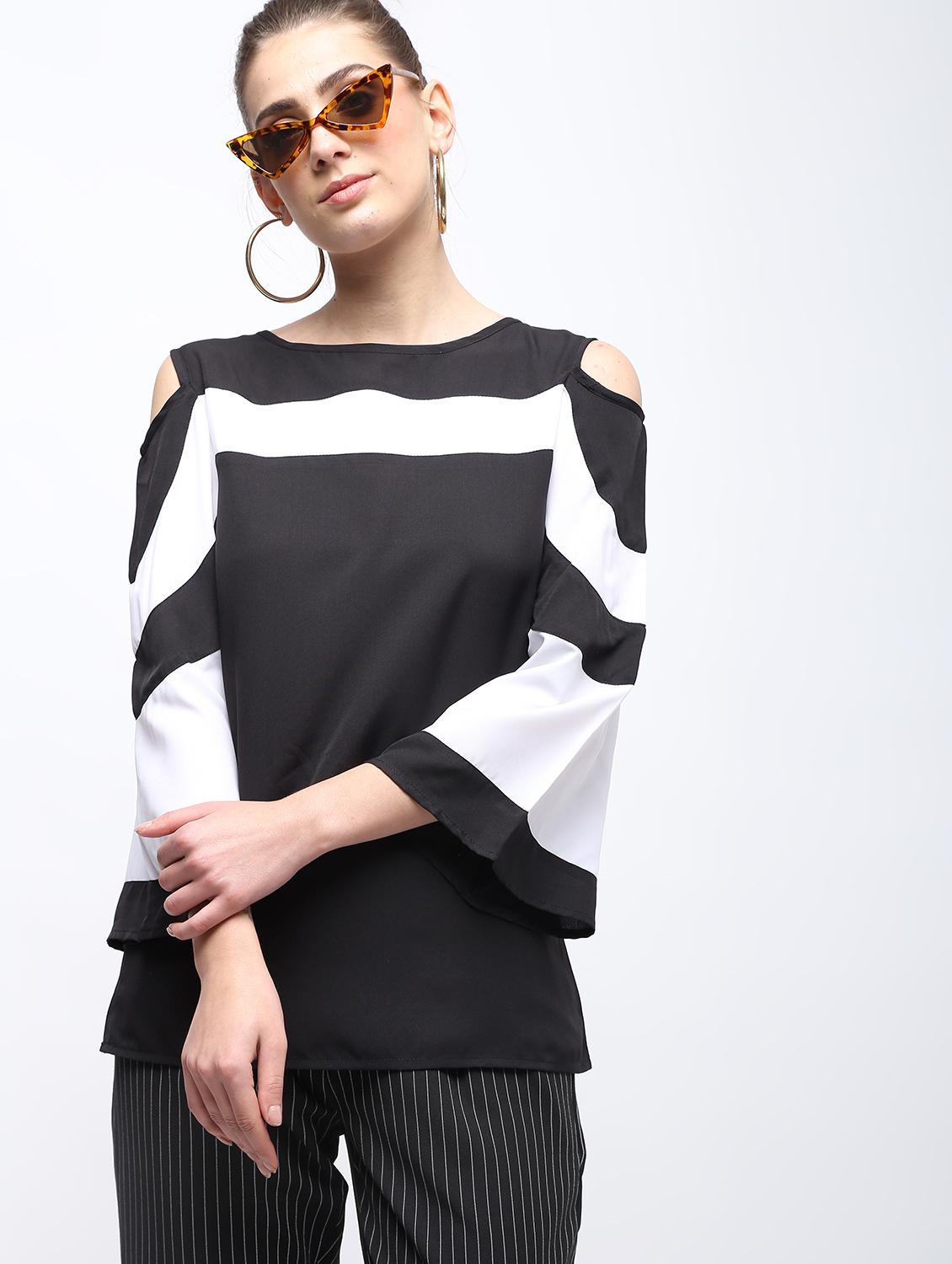 cold shoulder color block top - 15959301 - Zoom Image - 1