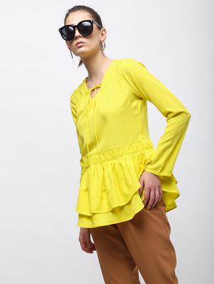 tie neck ruffle hem top - 15959305 - Standard Image - 2
