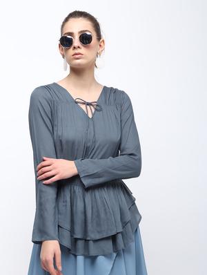 layered tie neck ruffle top - 15959307 - Standard Image - 2