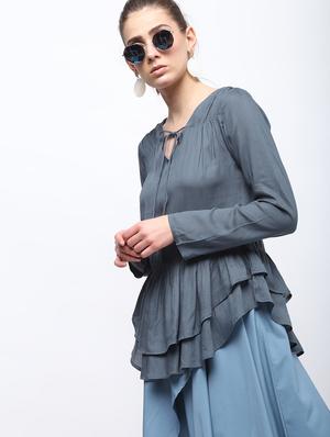 layered tie neck ruffle top - 15959307 - Standard Image - 3