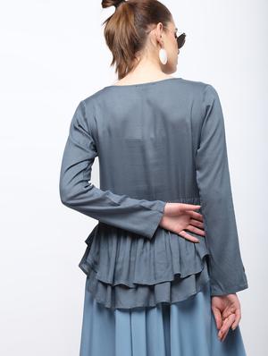 layered tie neck ruffle top - 15959307 - Standard Image - 4