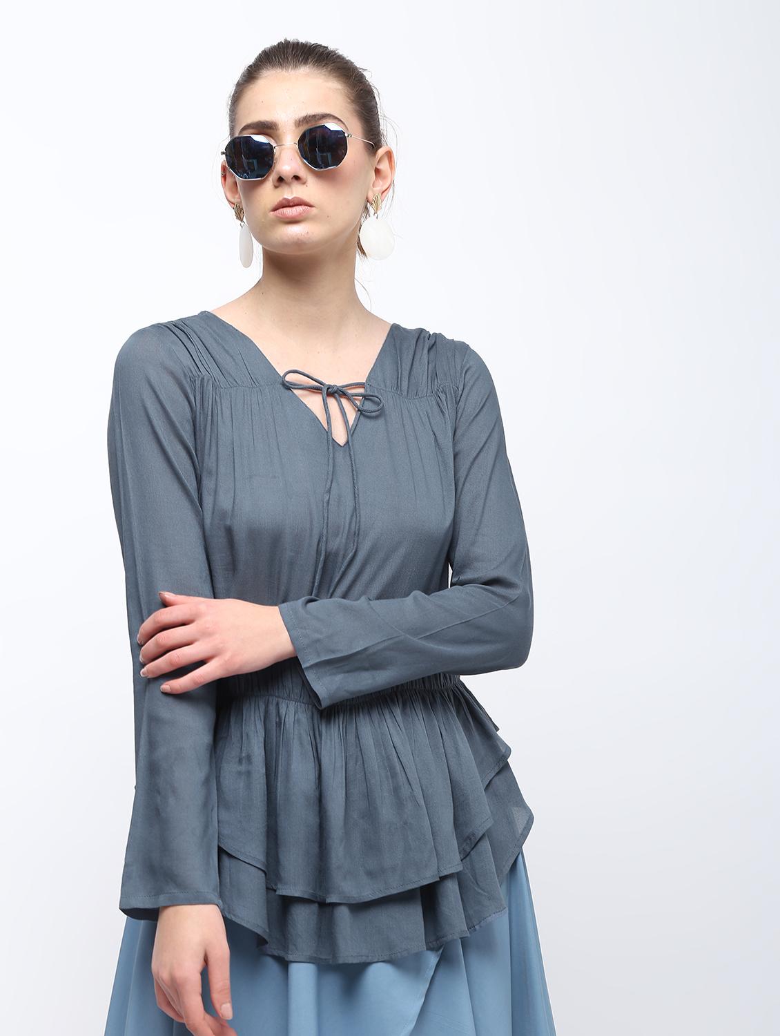 layered tie neck ruffle top - 15959307 - Zoom Image - 2
