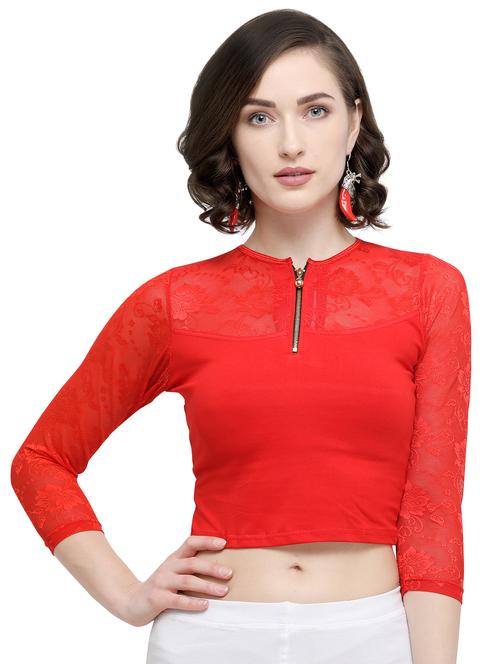 net yoke solid blouse - 15961649 - Standard Image - 1