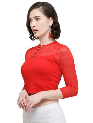 net yoke solid blouse - 15961649 - Standard Image - 2