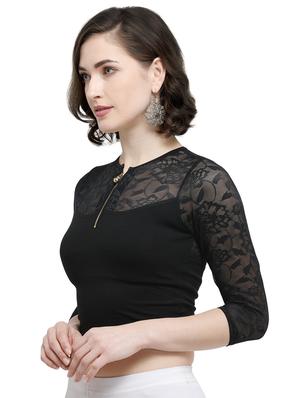 net yoke solid blouse - 15961650 - Standard Image - 2