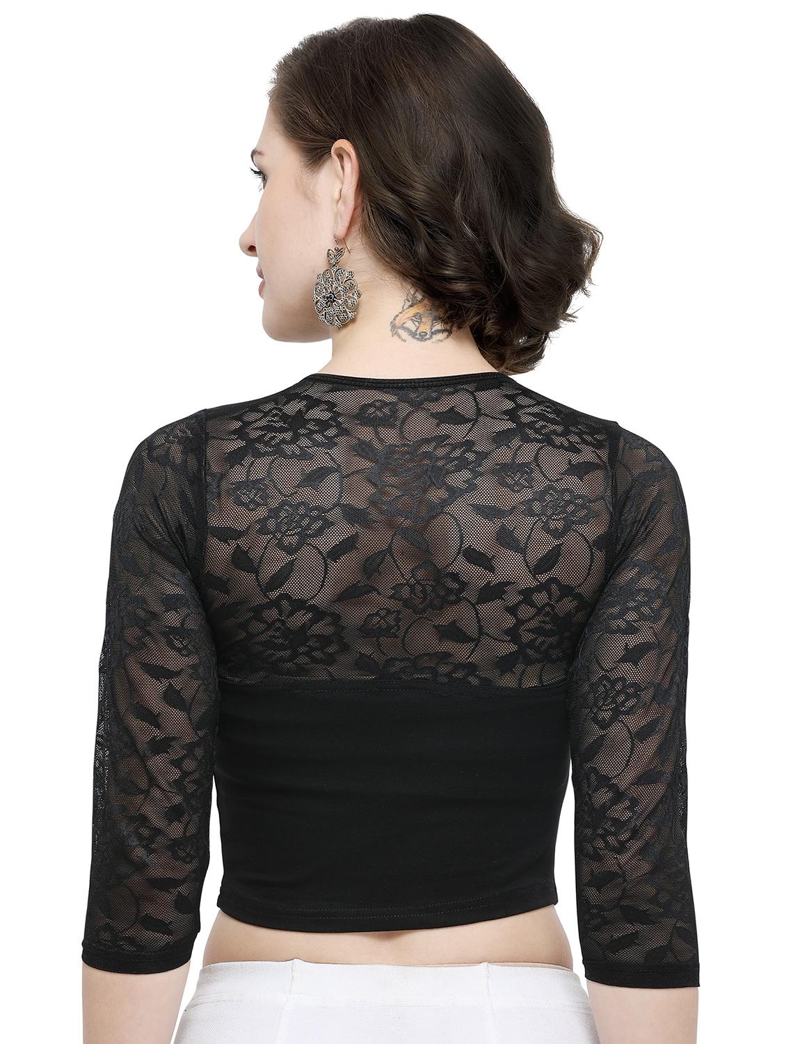net yoke solid blouse - 15961650 - Zoom Image - 3