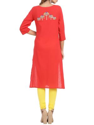 embroidered solid straight kurta - 15961854 - Standard Image - 3