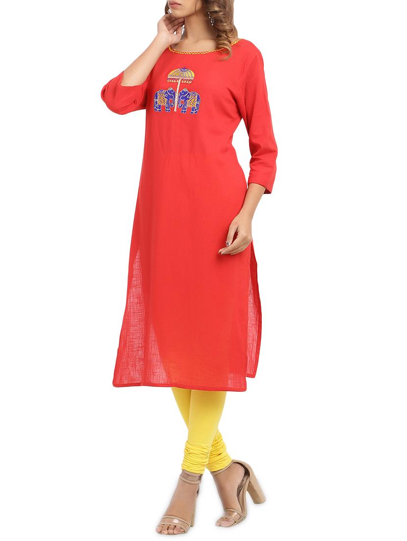 embroidered solid straight kurta - 15961854 - Zoom Image - 2
