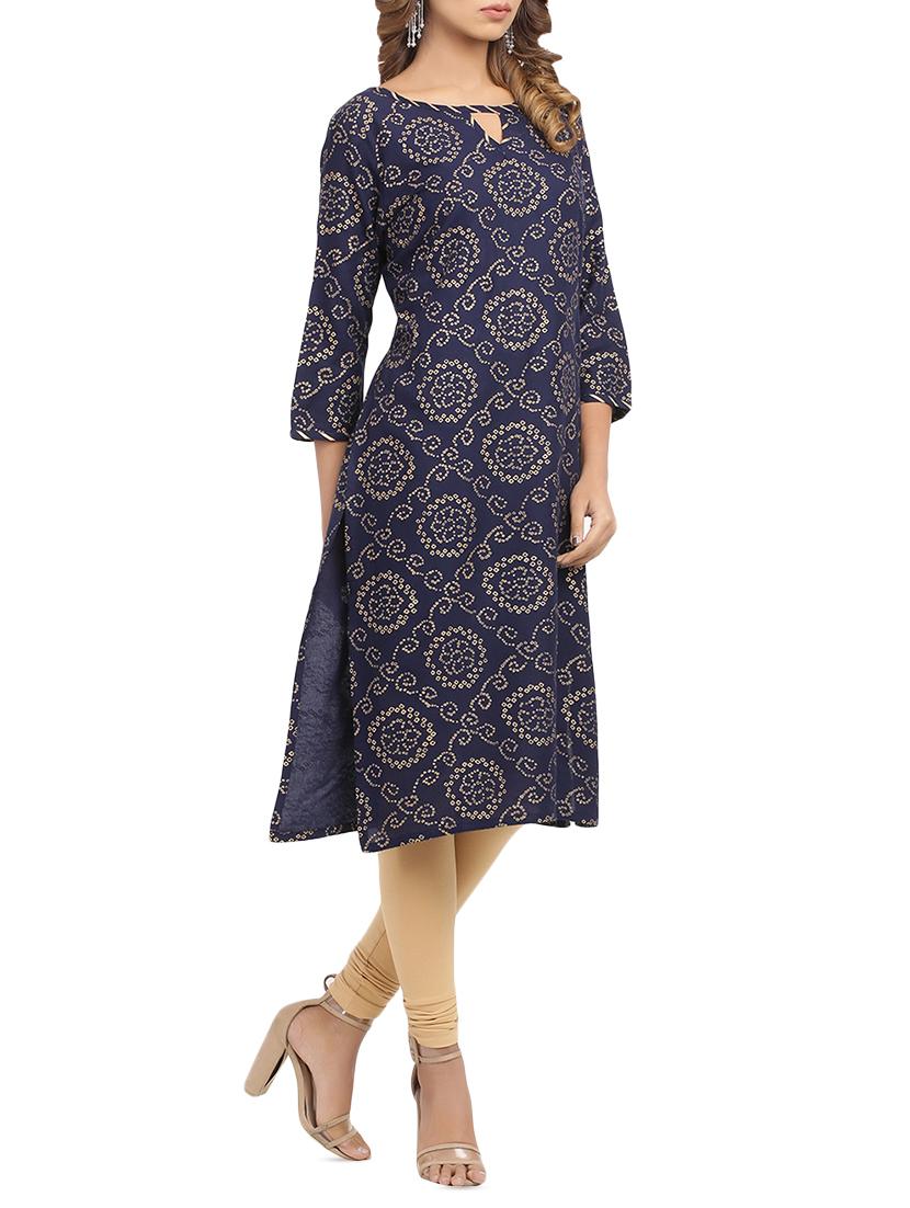 bandhani key hole straight kurta - 15961856 - Zoom Image - 2
