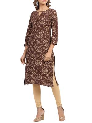 bandhani key hole straight kurta - 15961857 - Standard Image - 2