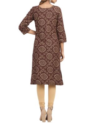 bandhani key hole straight kurta - 15961857 - Standard Image - 3