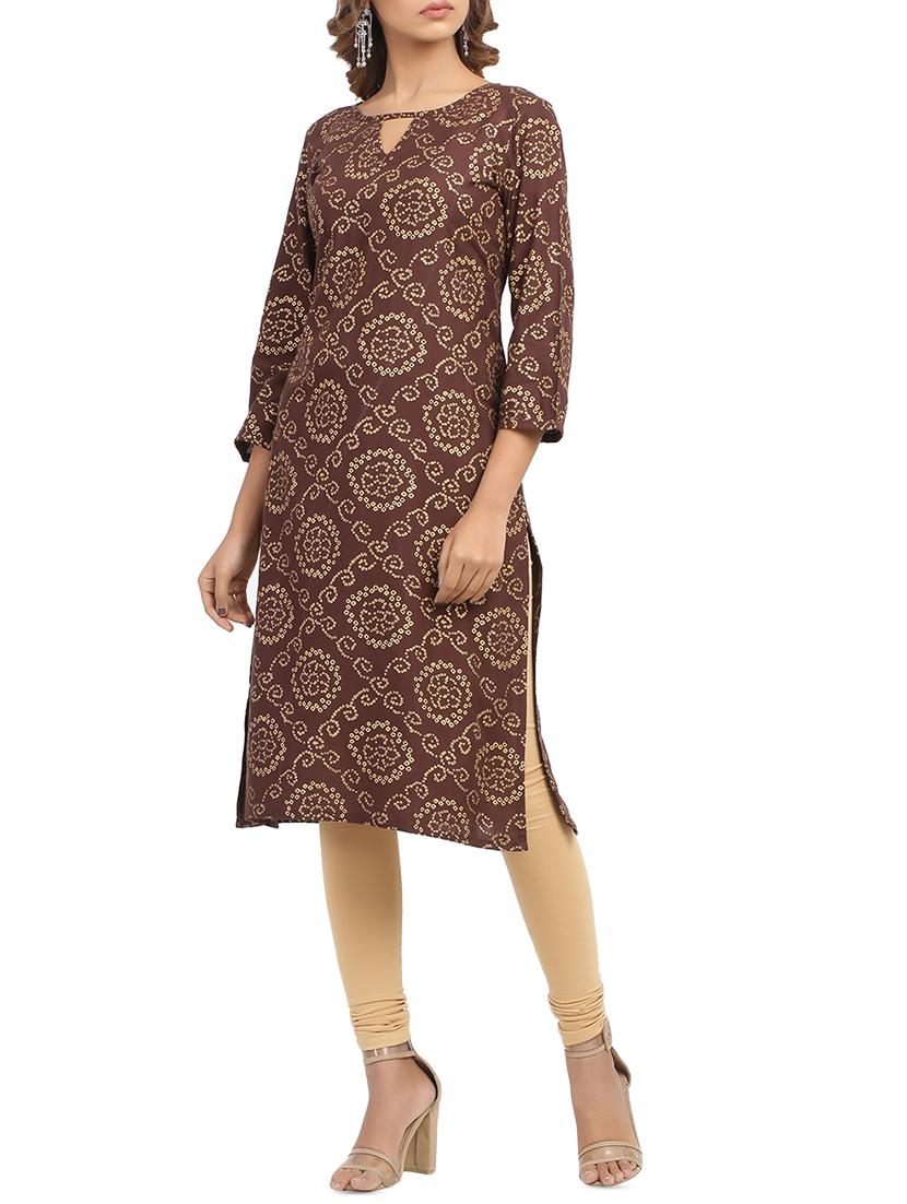 bandhani key hole straight kurta - 15961857 - Zoom Image - 2