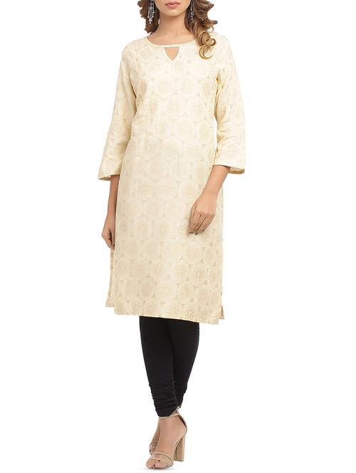printed key hole straight kurta - 15961862 - Standard Image - 1