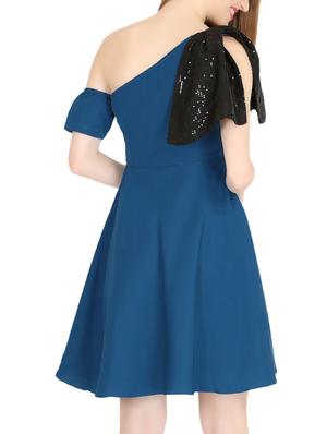 sequined bow single shoulder dress - 15962024 - Standard Image - 3