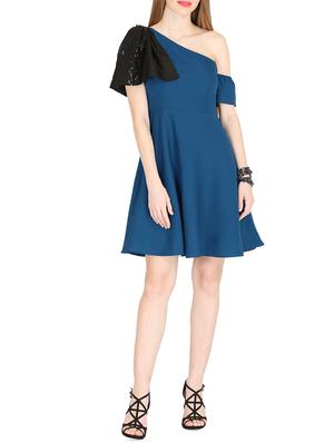 sequined bow single shoulder dress - 15962024 - Standard Image - 4