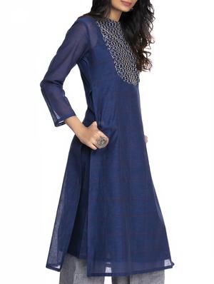 a-line checkered kurta with pockets - 15962130 - Standard Image - 2