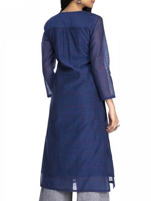 a-line checkered kurta with pockets - 15962130 - Standard Image - 3