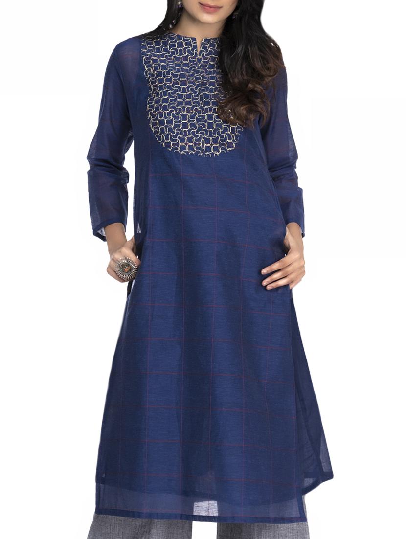 a-line checkered kurta with pockets - 15962130 - Zoom Image - 1