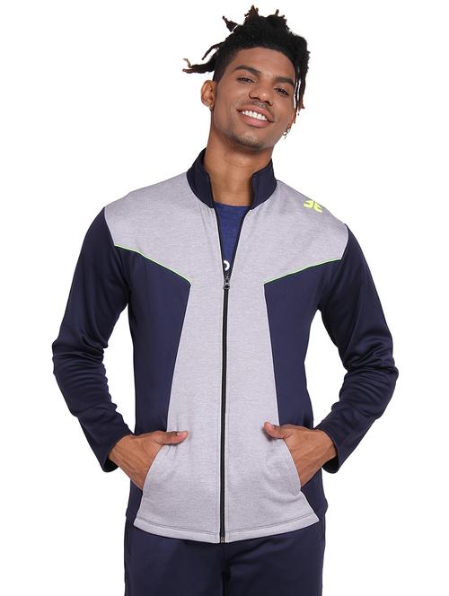 navy blue color block casual jacket - 15962518 - Standard Image - 1