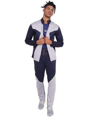 navy blue color block casual jacket - 15962518 - Standard Image - 4