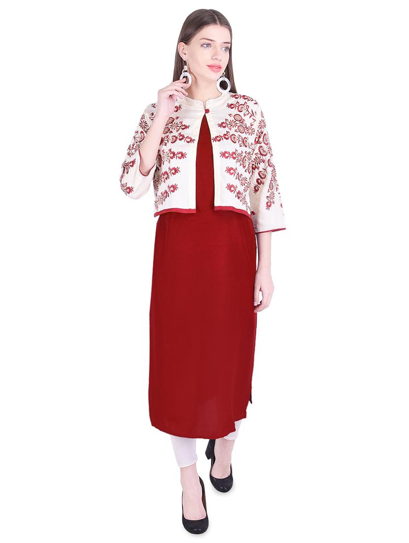 straight kurta with embroidered jacket - 15962883 - Zoom Image - 1