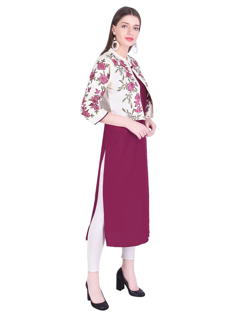 straight kurta with embroidered jacket - 15962884 - Zoom Image - 2