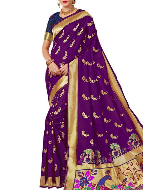 conversational zari motif purple paithani saree with blouse - 15964886 - Standard Image - 1