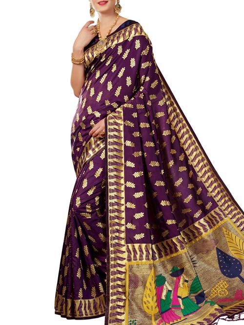 ethnic zari motif purple paithani saree with blouse - 15964889 - Very Small Image - 1