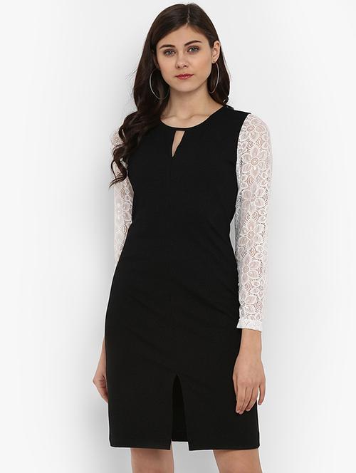 contrast lace sleeved sheath dress - 15965029 - Standard Image - 1