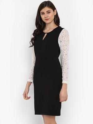 contrast lace sleeved sheath dress - 15965029 - Standard Image - 2