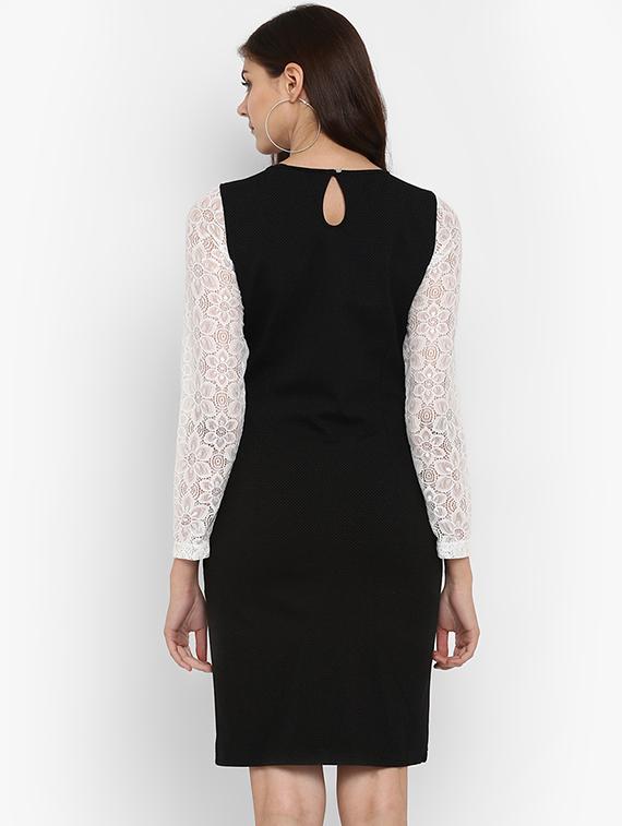 contrast lace sleeved sheath dress - 15965029 - Zoom Image - 3