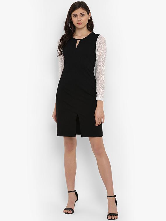 contrast lace sleeved sheath dress - 15965029 - Zoom Image - 4