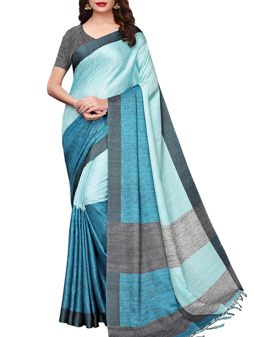 solid printed saree with blouse - 15965206 - Zoom Image - 1