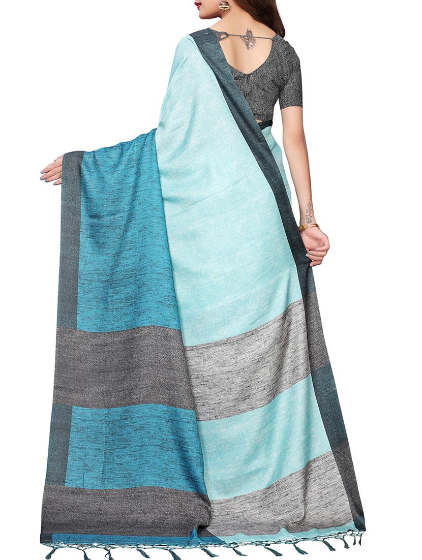 solid printed saree with blouse - 15965206 - Zoom Image - 2