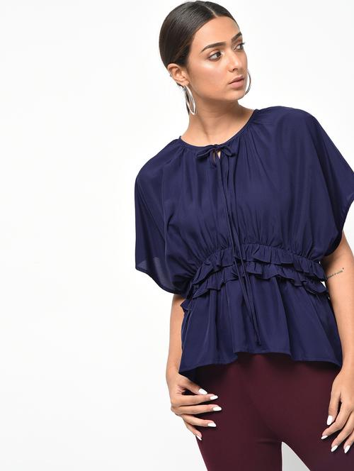 ruffle detail tie up neck top - 15965296 - Very Small Image - 1