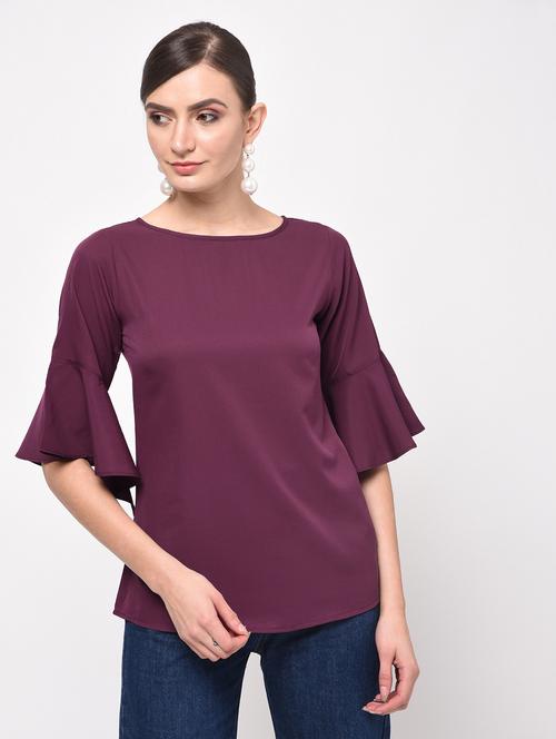 bell sleeved curved hem top - 15965298 - Standard Image - 1