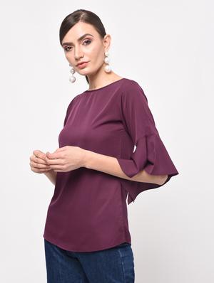 bell sleeved curved hem top - 15965298 - Standard Image - 2