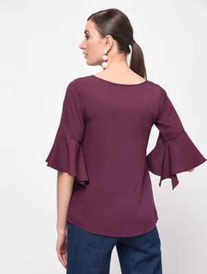 bell sleeved curved hem top - 15965298 - Standard Image - 3