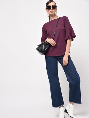 bell sleeved curved hem top - 15965298 - Standard Image - 4