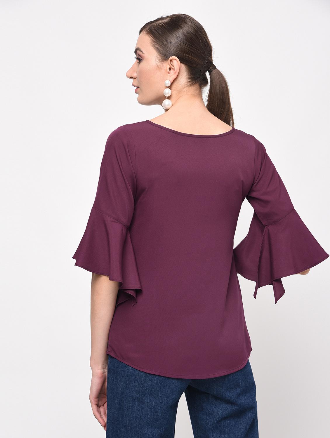 bell sleeved curved hem top - 15965298 - Zoom Image - 3