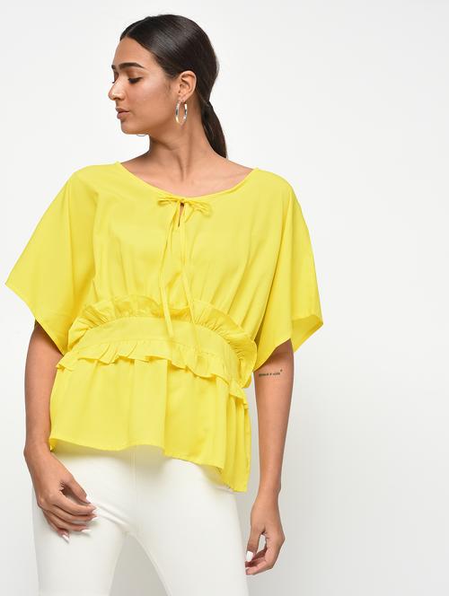 ruffle detail tie up neck top - 15965303 - Standard Image - 1